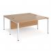 Maestro 25 back to back straight desks 1600mm x 1600mm - white bench leg frame, beech top MB1616BWHB