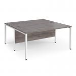 Maestro 25 back to back straight desks 1600mm x 1600mm - white bench leg frame and grey oak top