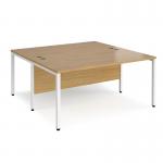 Maestro 25 back to back straight desks 1600mm x 1600mm - white bench leg frame and oak top