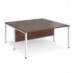 Maestro 25 back to back straight desks 1600mm x 1600mm - white bench leg frame, walnut top MB1616BWHW