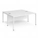 Maestro 25 back to back straight desks 1600mm x 1600mm - white bench leg frame, white top MB1616BWHWH