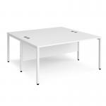 Maestro 25 back to back straight desks 1600mm x 1600mm - white bench leg frame and white top