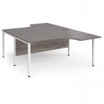 Maestro 25 back to back ergonomic desks 1600mm deep - white bench leg frame, grey oak top MB16EBWHGO