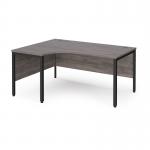 Maestro 25 left hand ergonomic desk 1600mm wide - black bench leg frame, grey oak top MB16ELKGO