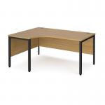 Maestro 25 left hand ergonomic desk 1600mm wide - black bench leg frame and oak top