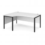 Maestro 25 left hand ergonomic desk 1600mm wide - black bench leg frame, white top MB16ELKWH