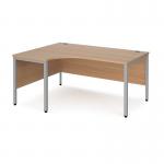 Maestro 25 left hand ergonomic desk 1600mm wide - silver bench leg frame and beech top