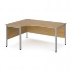 Maestro 25 left hand ergonomic desk 1600mm wide - silver bench leg frame and oak top