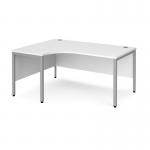Maestro 25 left hand ergonomic desk 1600mm wide - silver bench leg frame and white top