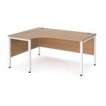 Maestro 25 left hand ergonomic desk 1600mm wide - white bench leg frame and beech top