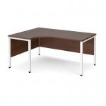 Maestro 25 left hand ergonomic desk 1600mm wide - white bench leg frame, walnut top MB16ELWHW