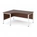 Maestro 25 left hand ergonomic desk 1600mm wide - white bench leg frame, walnut top MB16ELWHW