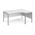 Maestro 25 right hand ergonomic desk 1600mm wide - silver bench leg frame, white top MB16ERSWH