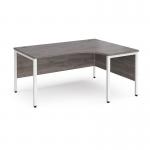 Maestro 25 right hand ergonomic desk 1600mm wide - white bench leg frame, grey oak top MB16ERWHGO