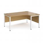 Maestro 25 right hand ergonomic desk 1600mm wide - white bench leg frame, oak top MB16ERWHO