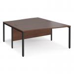 Maestro 25 back to back wave desks 1600mm deep - black bench leg frame, walnut top MB16WBKW