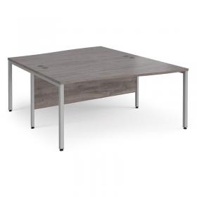 Maestro 25 back to back wave desks 1600mm deep - silver bench leg frame, grey oak top MB16WBSGO