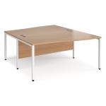 Maestro 25 back to back wave desks 1600mm deep - white bench leg frame, beech top MB16WBWHB