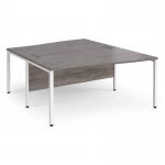 Maestro 25 back to back wave desks 1600mm deep - white bench leg frame, grey oak top MB16WBWHGO