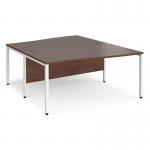 Maestro 25 back to back wave desks 1600mm deep - white bench leg frame, walnut top MB16WBWHW