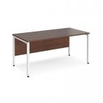 Maestro 25 straight desk 1600mm x 800mm - white bench leg frame and walnut top