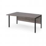 Maestro 25 left hand wave desk 1600mm wide - black bench leg frame, grey oak top MB16WLKGO