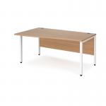 Maestro 25 left hand wave desk 1600mm wide - white bench leg frame, beech top MB16WLWHB