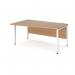 Maestro 25 left hand wave desk 1600mm wide - white bench leg frame, beech top MB16WLWHB