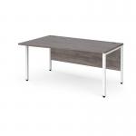 Maestro 25 left hand wave desk 1600mm wide - white bench leg frame, grey oak top MB16WLWHGO