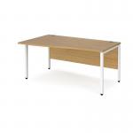 Maestro 25 left hand wave desk 1600mm wide - white bench leg frame, oak top MB16WLWHO