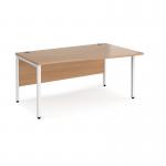 Maestro 25 right hand wave desk 1600mm wide - white bench leg frame, beech top MB16WRWHB
