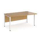 Maestro 25 right hand wave desk 1600mm wide - white bench leg frame, oak top MB16WRWHO