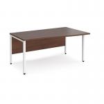 Maestro 25 right hand wave desk 1600mm wide - white bench leg frame, walnut top MB16WRWHW