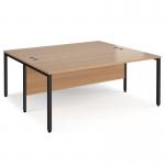 Maestro 25 back to back straight desks 1800mm x 1600mm - black bench leg frame, beech top MB1816BKB