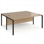 Maestro 25 back to back straight desks 1800mm x 1600mm - black bench leg frame, Kendal Oak top MB1816BKKO