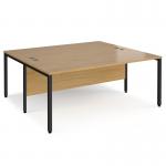 Maestro 25 back to back straight desks 1800mm x 1600mm - black bench leg frame, oak top MB1816BKO