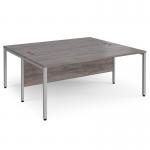 Maestro 25 back to back straight desks 1800mm x 1600mm - silver bench leg frame, grey oak top MB1816BSGO