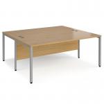 Maestro 25 back to back straight desks 1800mm x 1600mm - silver bench leg frame, oak top MB1816BSO