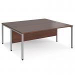 Maestro 25 back to back straight desks 1800mm x 1600mm - silver bench leg frame, walnut top MB1816BSW