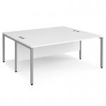 Maestro 25 back to back straight desks 1800mm x 1600mm - silver bench leg frame, white top MB1816BSWH