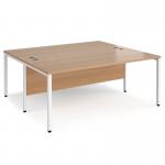 Maestro 25 back to back straight desks 1800mm x 1600mm - white bench leg frame, beech top MB1816BWHB