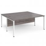 Maestro 25 back to back straight desks 1800mm x 1600mm - white bench leg frame, grey oak top MB1816BWHGO