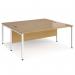 Maestro 25 back to back straight desks 1800mm x 1600mm - white bench leg frame, oak top MB1816BWHO