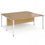 Maestro 25 back to back straight desks 1800mm x 1600mm - white bench leg frame, oak top MB1816BWHO