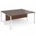 Maestro 25 back to back straight desks 1800mm x 1600mm - white bench leg frame, walnut top MB1816BWHW