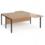 Maestro 25 back to back ergonomic desks 1800mm deep - black bench leg frame, beech top MB18EBKB