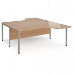 Maestro 25 back to back ergonomic desks 1800mm deep - silver bench leg frame, beech top MB18EBSB