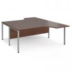 Maestro 25 back to back ergonomic desks 1800mm deep - silver bench leg frame, walnut top MB18EBSW