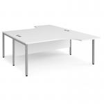 Maestro 25 back to back ergonomic desks 1800mm deep - silver bench leg frame, white top MB18EBSWH