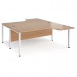 Maestro 25 back to back ergonomic desks 1800mm deep - white bench leg frame, beech top MB18EBWHB